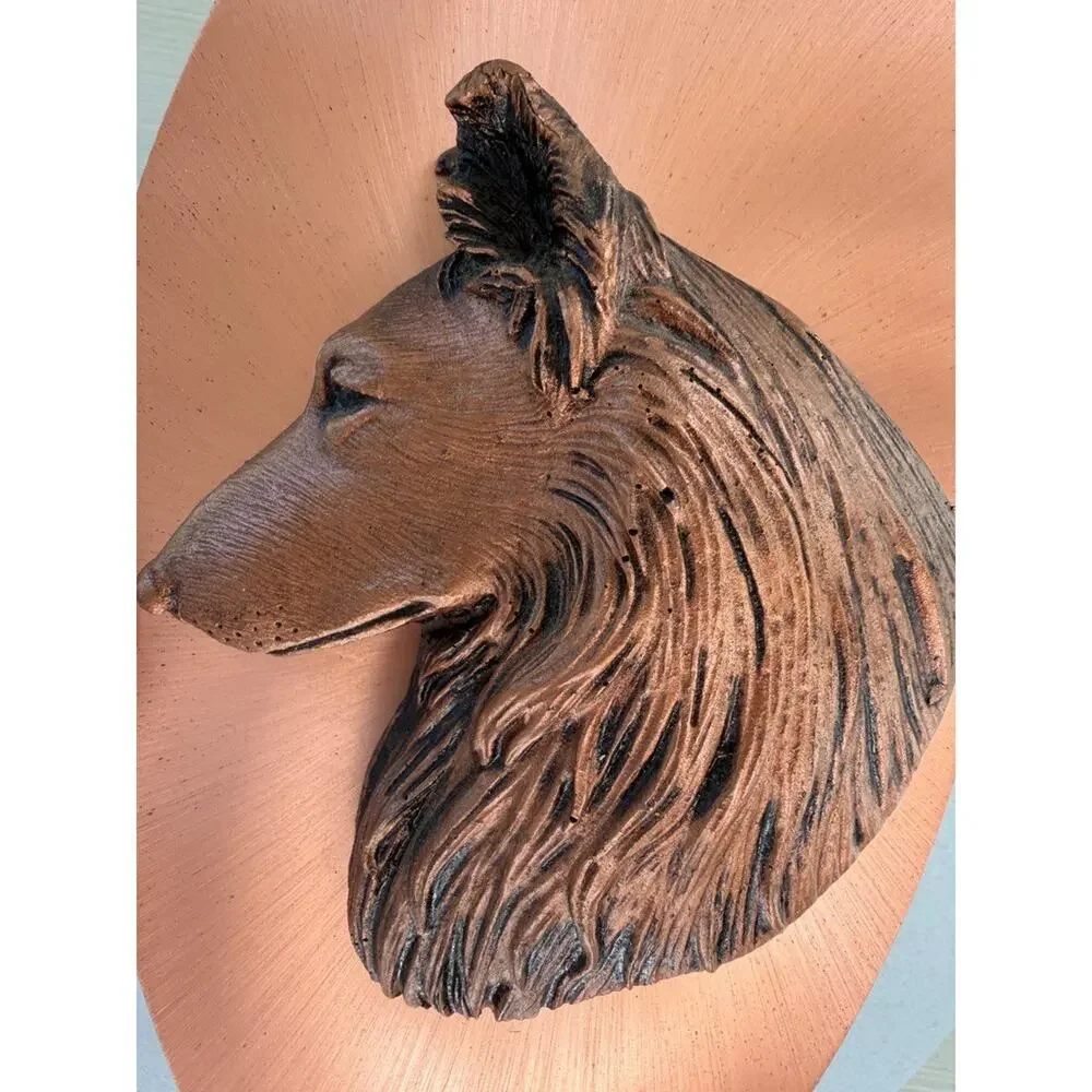 Vintage Copperama By Victor Collie Dog Relief Plaque 3D Sculpture Signed 10.25